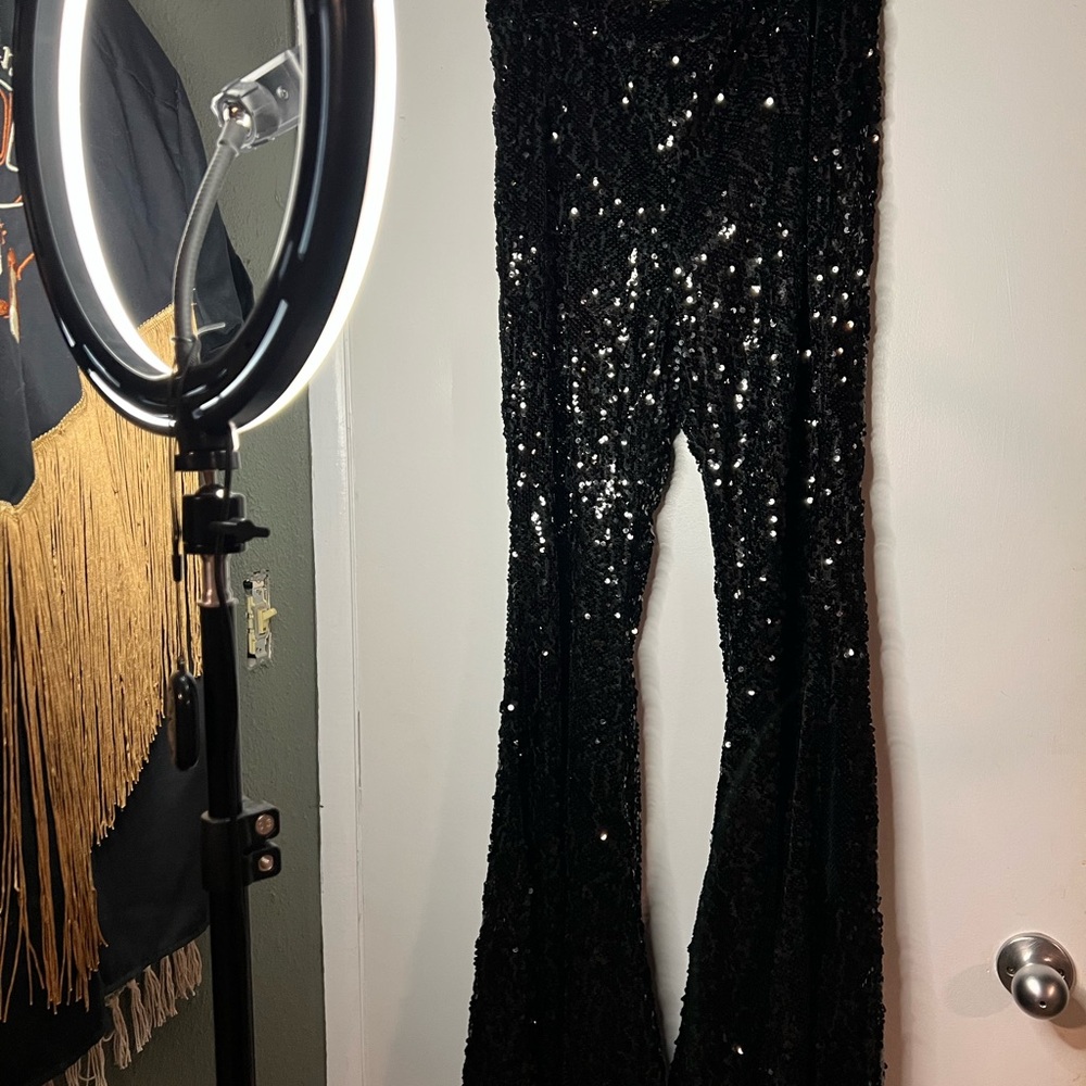 Lucky & Blessed Black Sequin Flared Pants